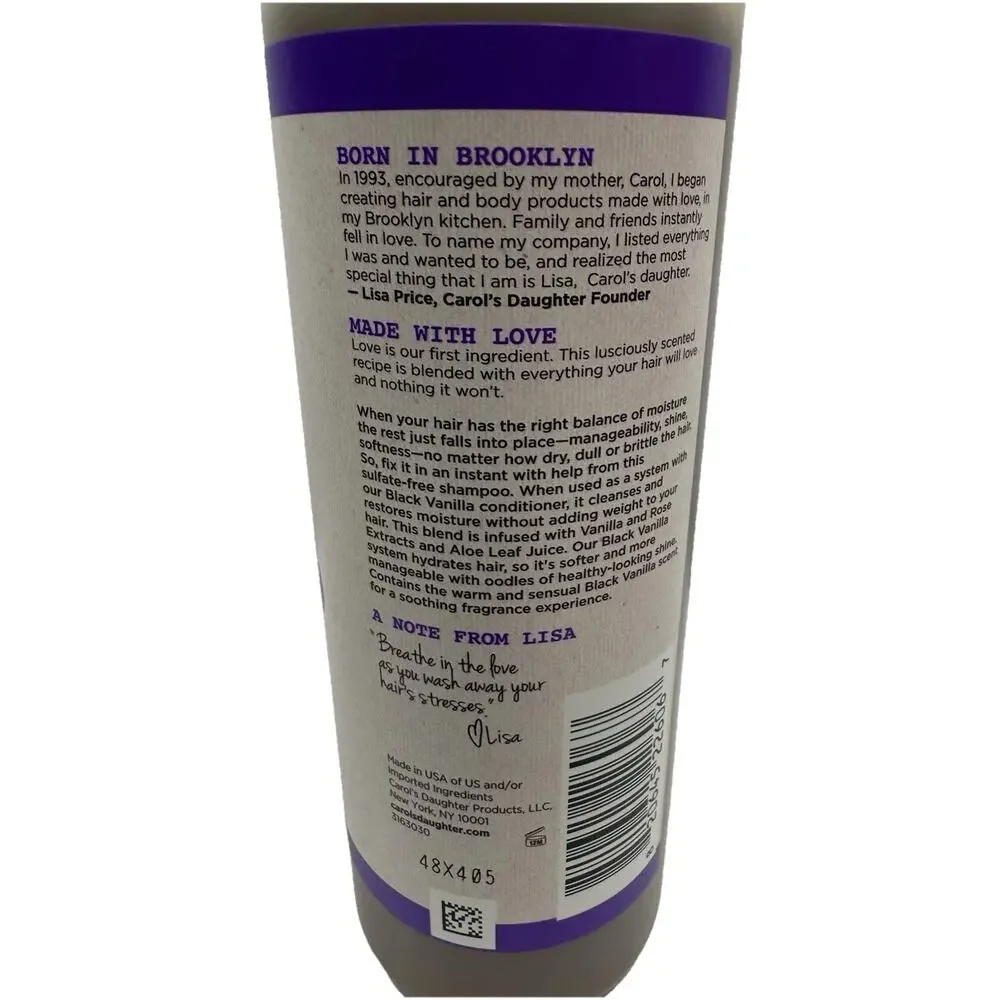 Carol's Daughter Black Vanilla Shampoo 12oz Moisture Shine For Dry Dull Hair New